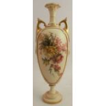 A Royal Worcester blush ivory vase, decorated with panels of flowers, shape number 1839, height