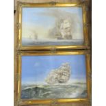 Marshall, two oil on canvas, Warships at sea, 19.5ins x 29.5ins