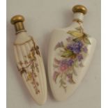 A Royal Worcester gilded ivory curved and ribbed scent bottle, decorated with gilt foliage, with