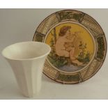 A Wedgwood Keith Murray vase, height 7.25ins, together with a plate decorated with a putti, diameter
