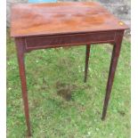 A mahogany chequer strung rectangular table, width 22ins