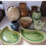 Ten various items of studio pottery, to include vases, jugs and dishes