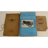 The Sopwith A.B.C., motorcycle instruction manual and a brochure, together with F W Lanchester - The