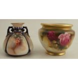 A Royal Worcester cache pot, decorated with roses, shape number H132, height 3.25ins, together