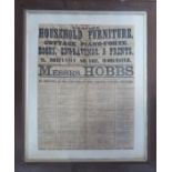 A framed 1866 Messrs Hobbs house contents auction poster, Worcester, 21ins x 16ins