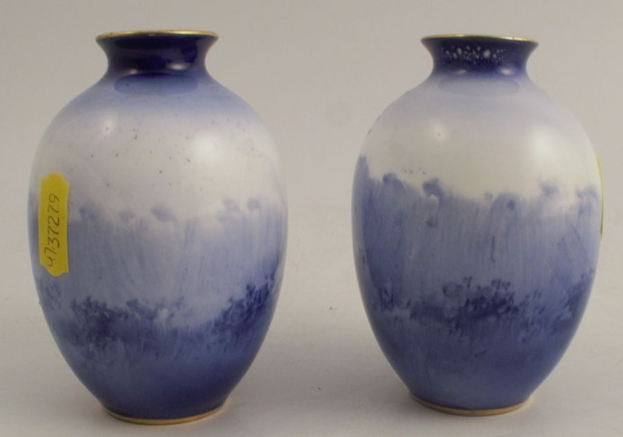 A pair of Royal Doulton blue vases, decorated with children in an all around landscape, height 4ins - Image 2 of 4