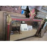 A gilt and painted over mantle mirror, max height 45ins x max width 56ins, plate 27.25ins x 47ins