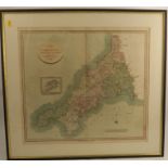 An Antique hand coloured New Map of Cornwall, divided into hundreds, by John Cary, 1806, 20ins x