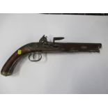 A reproduction mahogany and metal flint lock pistol, length 15ins