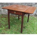 A Georgian mahogany satinwood cross banded Pembroke table, fitted with an end drawer, 33ins x 38ins