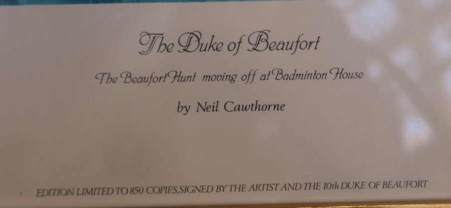 A Neil Crowthorne print, The Duke of Beaufort, Beaufort Hunt moving off from Badminton House, - Image 5 of 5