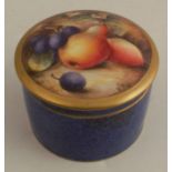 A Royal Worcester covered pot, the cover decorated with fruit by W Bee, to a sabrina body, shape