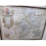 A Saxton map of Warwickshire, 16ins x 21ins