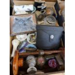 A box of sundries to include binoculars, china etc