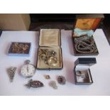 A collection of vintage costume jewellery, to include necklace, brooches, earrings, clips etc and