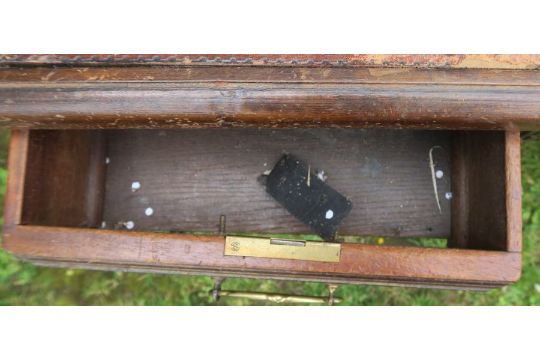 A 19th century knee hole pedestal desk, fitted one long drawer, flanked by a short drawer to each - Image 3 of 4