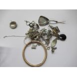 A collection of broken silver and gold items, to include sugar shovel, bangle, earrings,