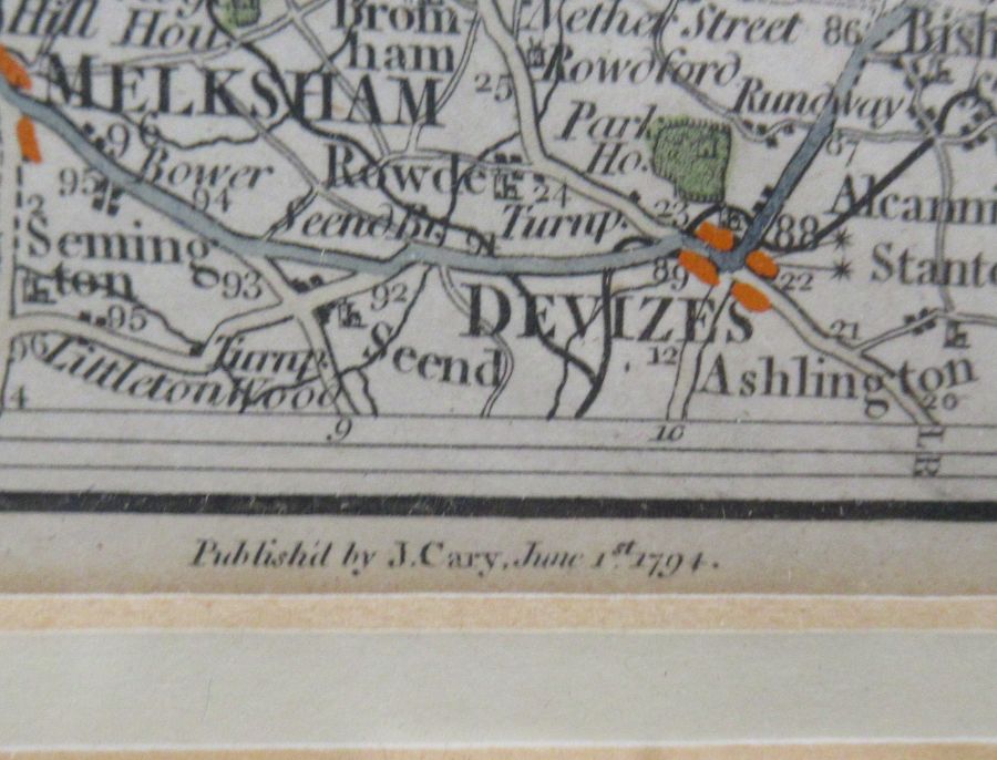 A Cary Antique map, showing Cirencester and surrounding area, dated 1794, 10.5ins x 8.5ins - Image 3 of 3