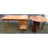 An oak desk, fitted with a drawer, over a shelf, 48ins x 22ins x height 29.5ins, together with an