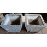 A pair of concrete planters, of square tapering form, 20.5ins x 20.5ins x height 15ins