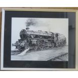 A L Hammonds, charcoal on paper, RAF Biggin Hill engine on Severn Valley Railway, 15ins x 20ins
