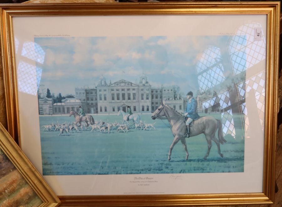 A Neil Crowthorne print, The Duke of Beaufort, Beaufort Hunt moving off from Badminton House, - Image 4 of 5