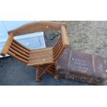 A modern oak cross framed armchair, together with a trunk