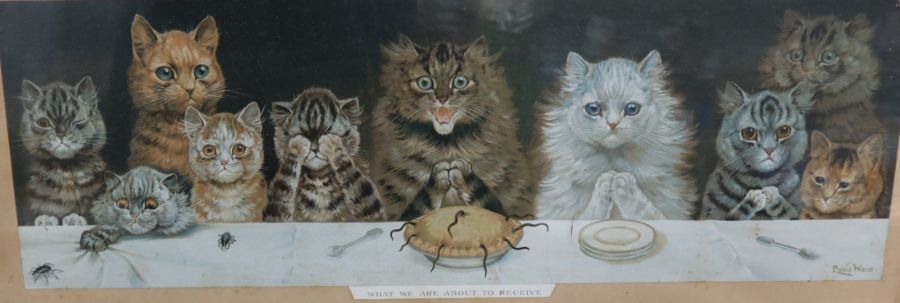 A Louis Wain colour print, What we are About to Receive, 6.5ins x 20ins - Image 2 of 4
