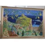 John Stephen, oil on canvas, Amalfi below the groves of Pontone, view out to sea with village and