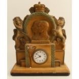 A plaster Royal Commemorative mantel clock, with portraits, dated 1937, height 10.5ins