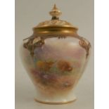 A Royal Worcester covered quarter lobed vase, decorated with Highland cattle by H Stinton, shape