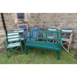 A collection of garden furniture, to include director's chairs, folding sun loungers, green