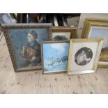 A collection of pictures to include 19th century prints and later examples and an oil on board