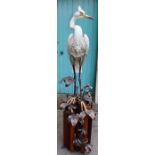 An Albany fine china limited edition porcelain and metal model, of Egret raise on mahogany stand,