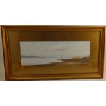 Frederick John Widgery, watercolour, view across water with boats, 7ins x 20.5ins
