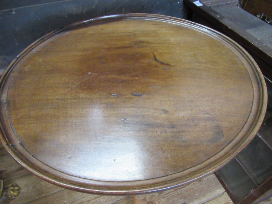 A 19th mahogany dish top tripod table, raised on turner column terminating with three out swept - Image 2 of 3