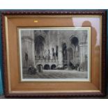 Axel H Haig, three black and white etchings, two Continental town scenes with figures and an