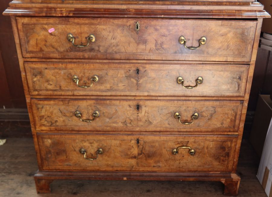 An antique walnut cabinet on chest, the upper section fitted with a pair of mirrored doors, - Image 2 of 4