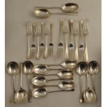 A part canteen of silver rat tail cutlery, comprising six dinner forks, six dessert forks, six