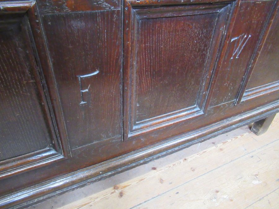 An Antique oak coffer, width 50ins, depth 21.5ins, height 29ins - Image 2 of 3