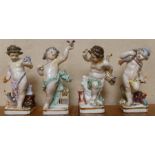 A set of four 19th century porcelain figures, depicting the four seasons, with putti, on square