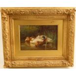 Alfred Banner, oil on canvas, Forty Winks, sleeping ducks on water, 7ins x 10ins