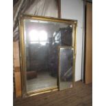 A modern gilt framed mirror, 36.5ins x 47ins together with another mirror 32ins x 11.5ins