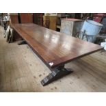 A large oak refectory table, having five plank cleated top, width 36ins, height 29.5ins, length