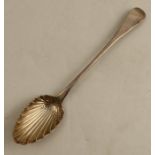A Georgian silver basting spoon, with shell bowl, London 1801, length 12ins