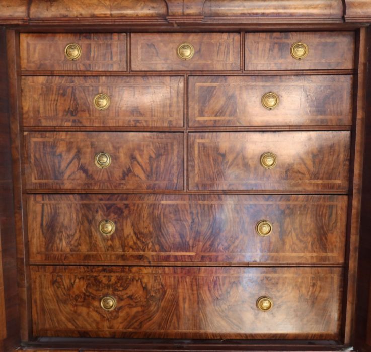 An antique walnut cabinet on chest, the upper section fitted with a pair of mirrored doors, - Image 4 of 4