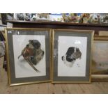 Two signed prints after Riab, dogs with game, 19ins x 14ins