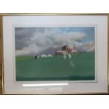 Kenneth Mortimer, pastel, Goats on a Hill, 13.75ins x 20ins, together with Tristram Hillier,