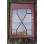 A mahogany and satinwood glazed door corner cupboard, height 33.5ins x width 23ins