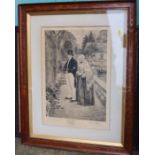 After W Denby Sadler, black and white print, a couple in a garden, 23ind x 15ins, together with